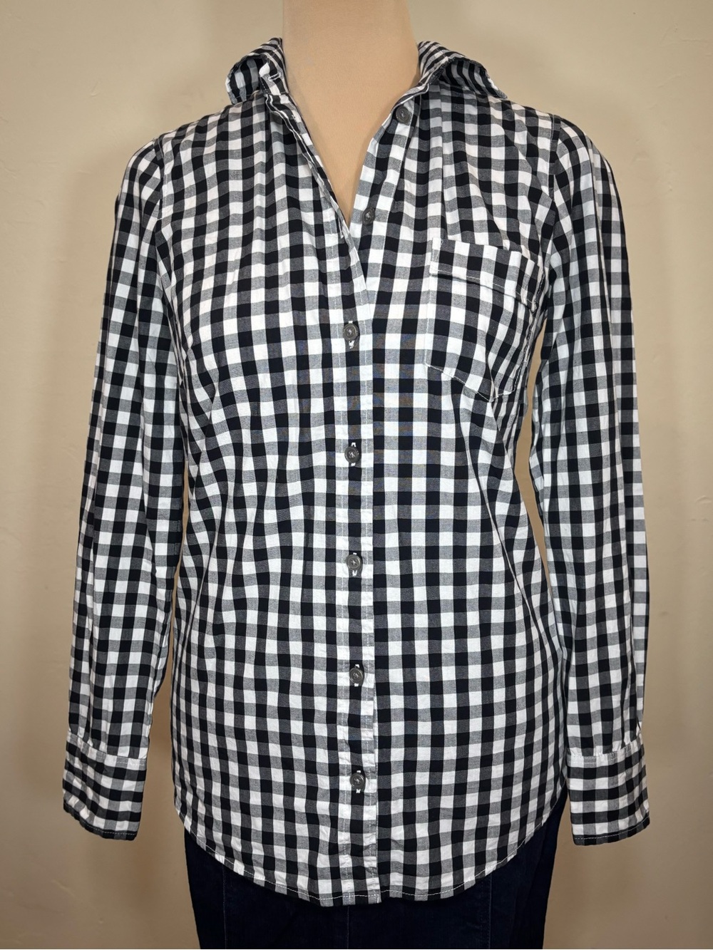 J. Crew Factory Black & White Gingham Button-Up Shirt, Size XXS